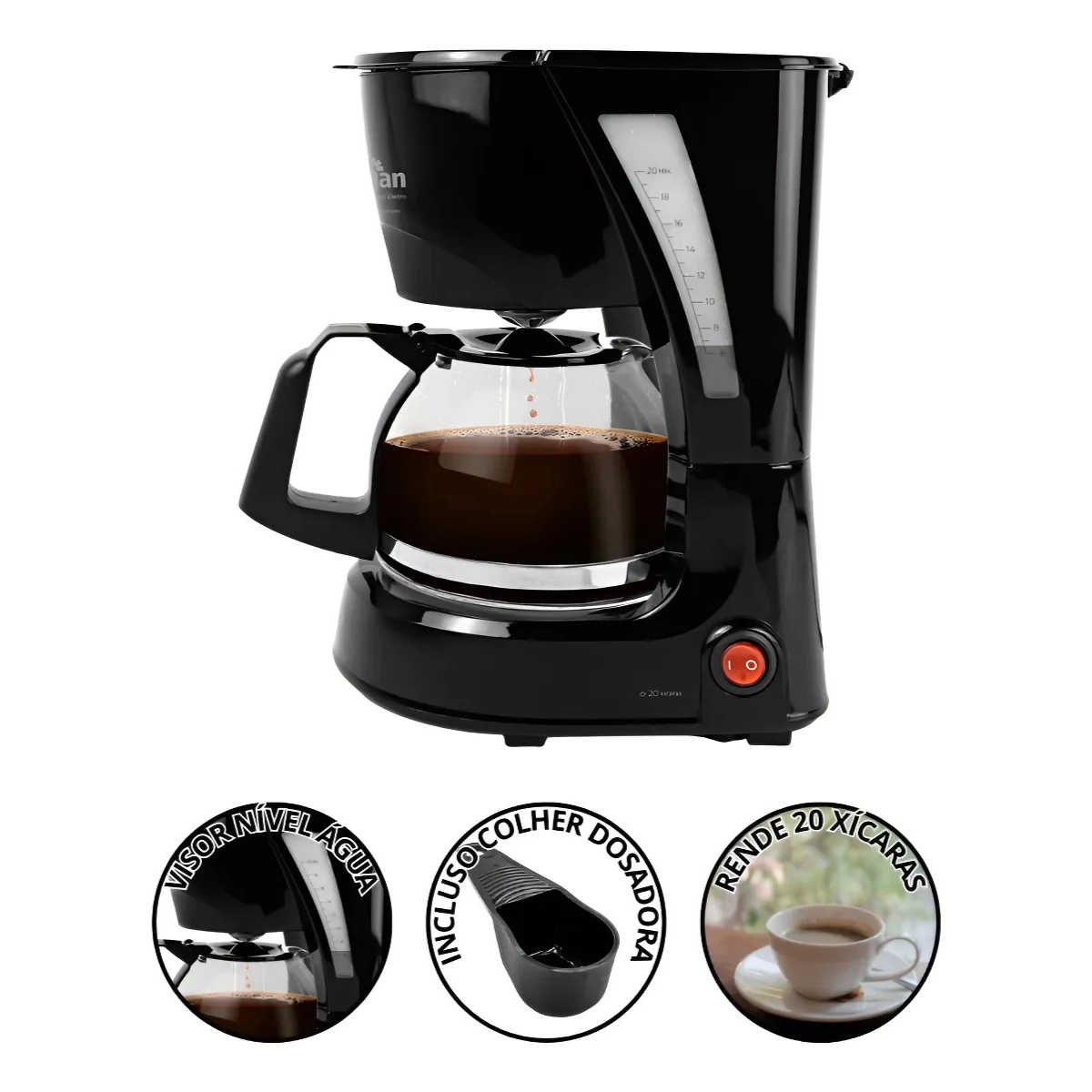CAFETEIRA ELETRICA 20 XICARAS PRETA 127V CF100 KIAN