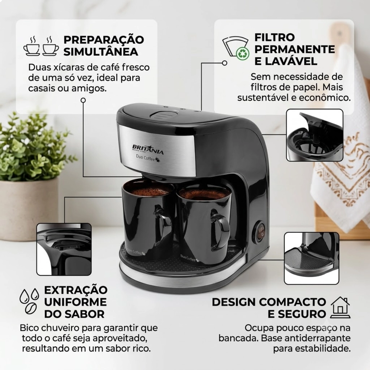 CAFETEIRA ELETRICA BRITANIA DUO COFFEE 2 XICARAS127V