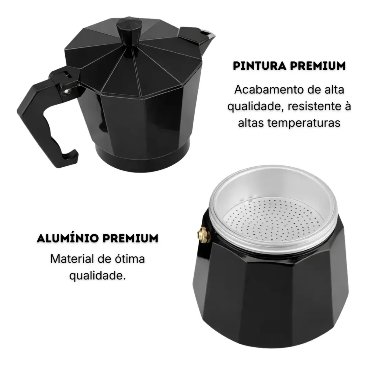 Cafeteira Italiana Aluminio Preta com 6 Xicaras Mw Cafeteira Italiana Aluminio Preta com 6 Xicaras Mw
