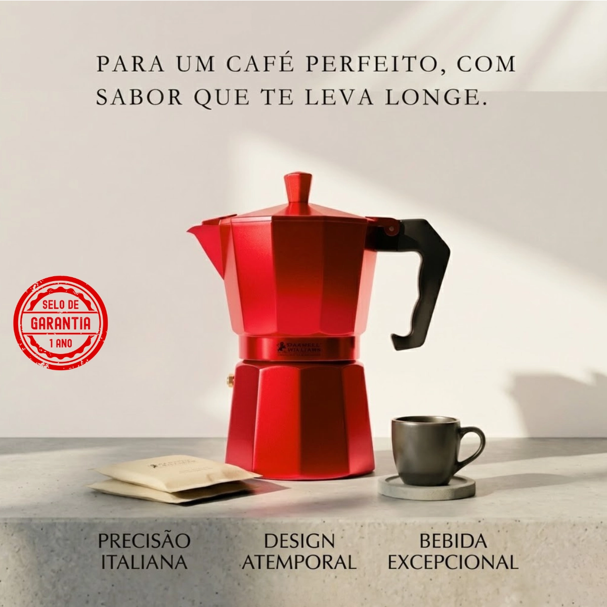 Cafeteira Italiana Aluminio Vermelho com 6 Xicaras Mw
