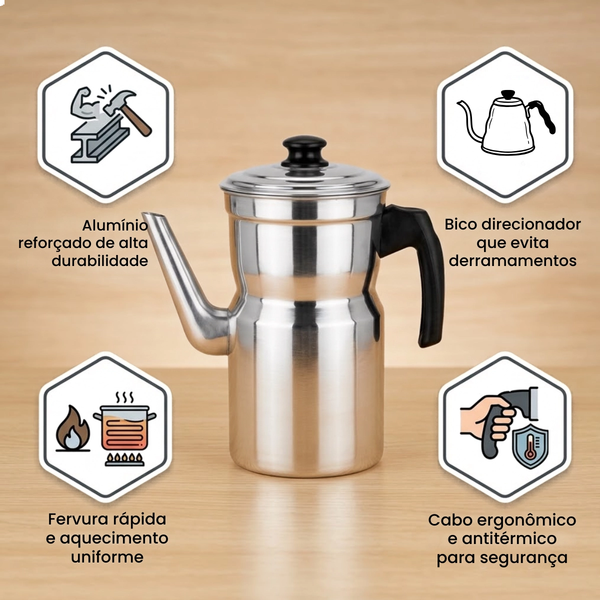 CAFETEIRA REFORÇADA DE ALUMÍNIO 2 LITROS ALOESTE