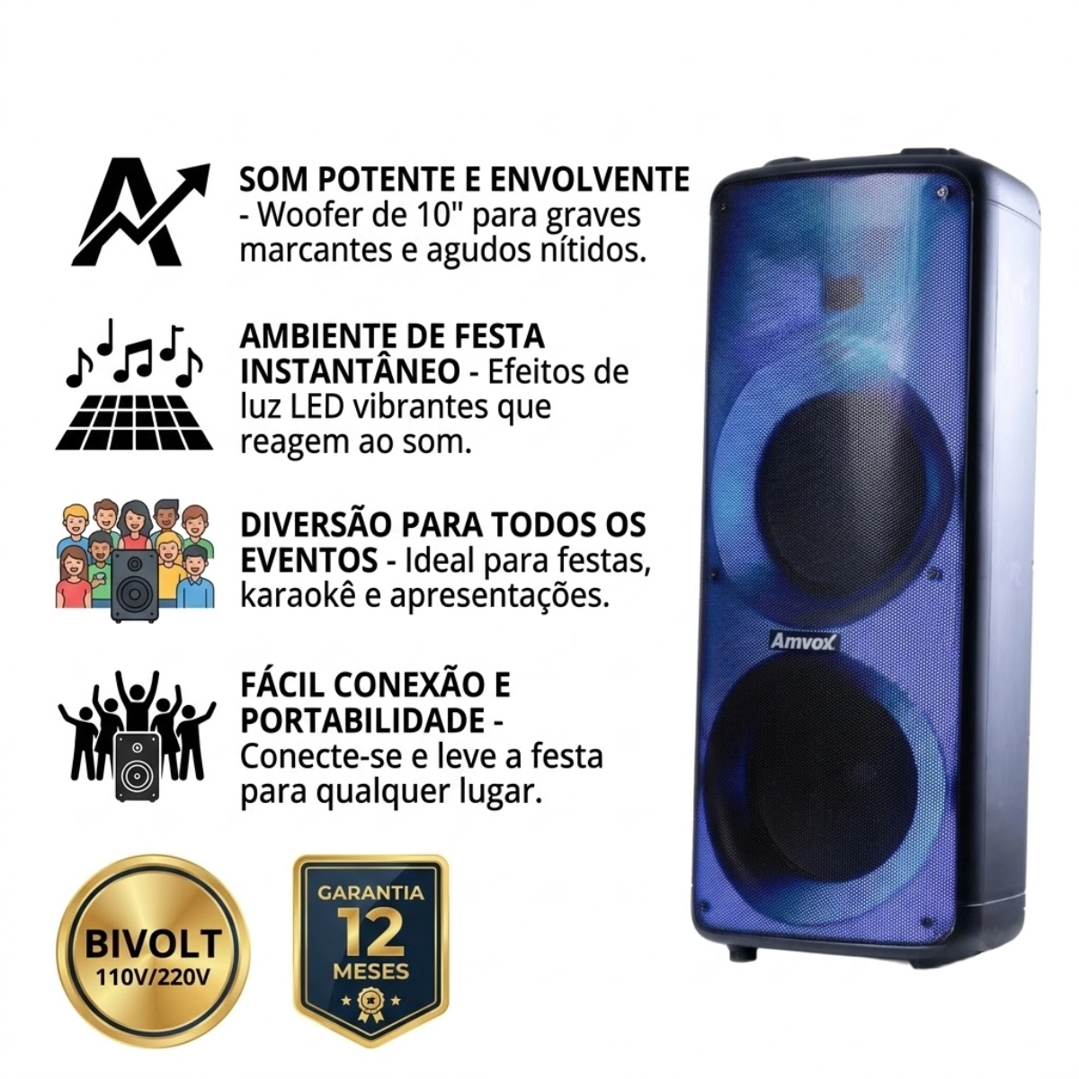 Caixa de Som Amplificada Amvox Aca 2000 Party Vox Preto Bivolt Caixa de Som Amplificada Amvox Aca 2000 Party Vox Preto Bivolt