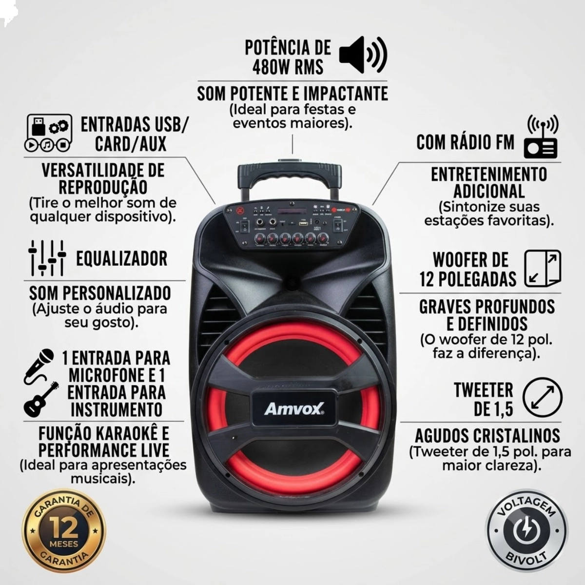 Caixa de Som Amplificada Amvox Aca 480 Viper Ii Preto Bivolt Caixa de Som Amplificada Amvox Aca 480 Viper Ii Preto Bivolt