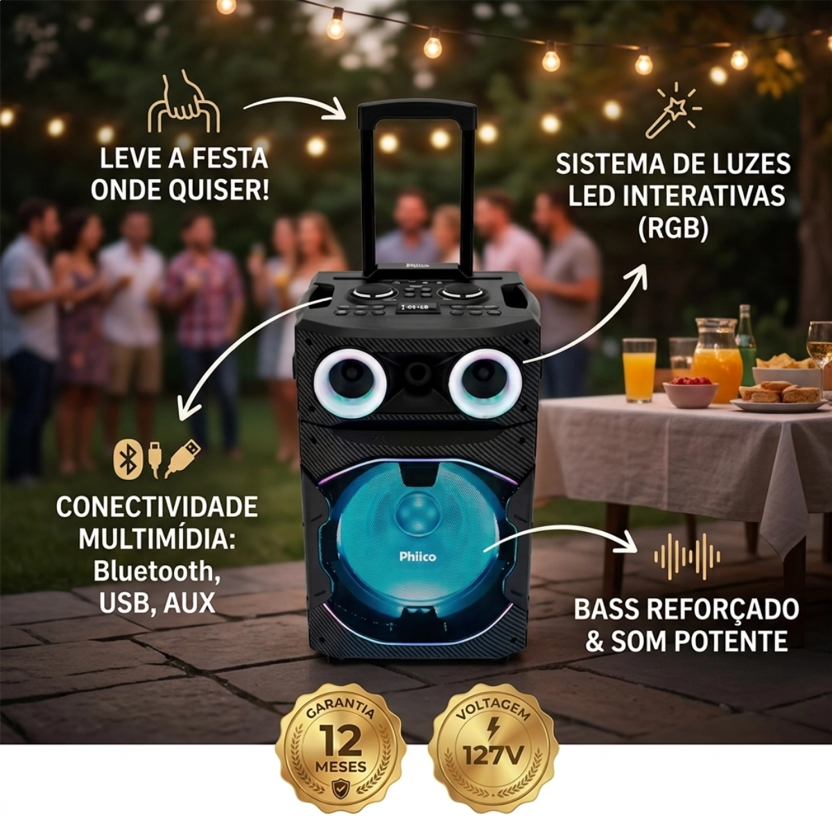 CAIXA DE SOM AMPLIFICADA PHILCO PCX7300 1700W BLUETOOTH CAIXA DE SOM AMPLIFICADA PHILCO PCX7300 1700W BLUETOOTH