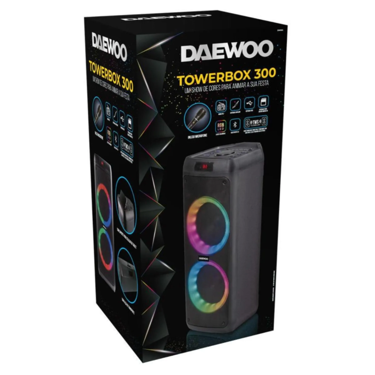 Caixa de Som Bluetooth 50W com TWS e Microfone Ideal para Festas e Eventos