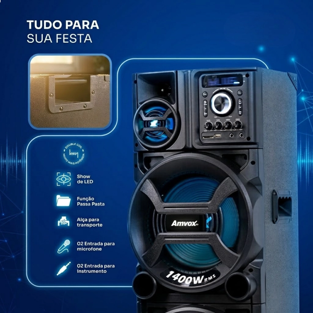 Caixa de Som Bluetooth Amplificada Amvox Aca 1402 Titan Black Preta com Led Bivolt Caixa de Som Bluetooth Amplificada Amvox Aca 1402 Titan Black Preta com Led Bivolt
