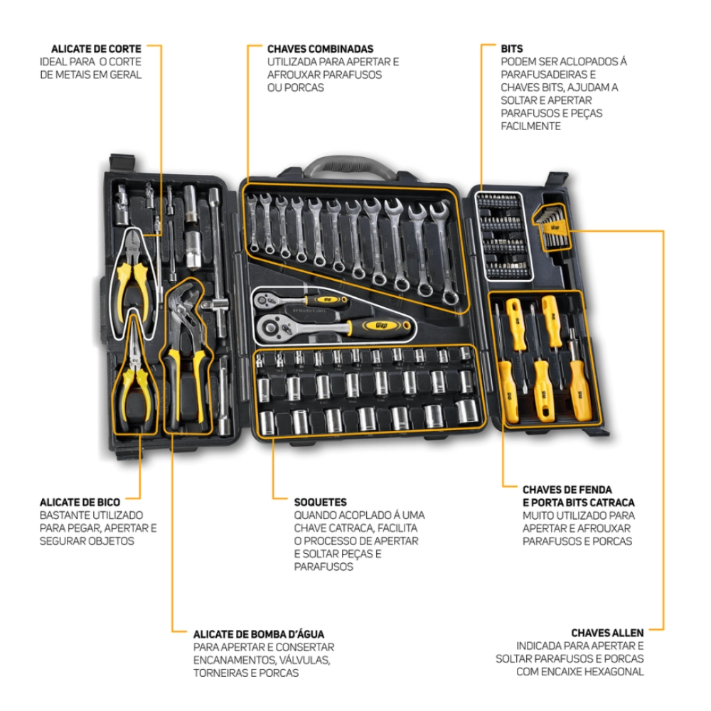 Caixa Jogo de Ferramentas 110 Peças Aço Cromo Vanádio Completo Maleta para Mecânico Profissional Wf Caixa Jogo de Ferramentas 110 Peças Aço Cromo Vanádio Completo Maleta para Mecânico Profissional Wf
