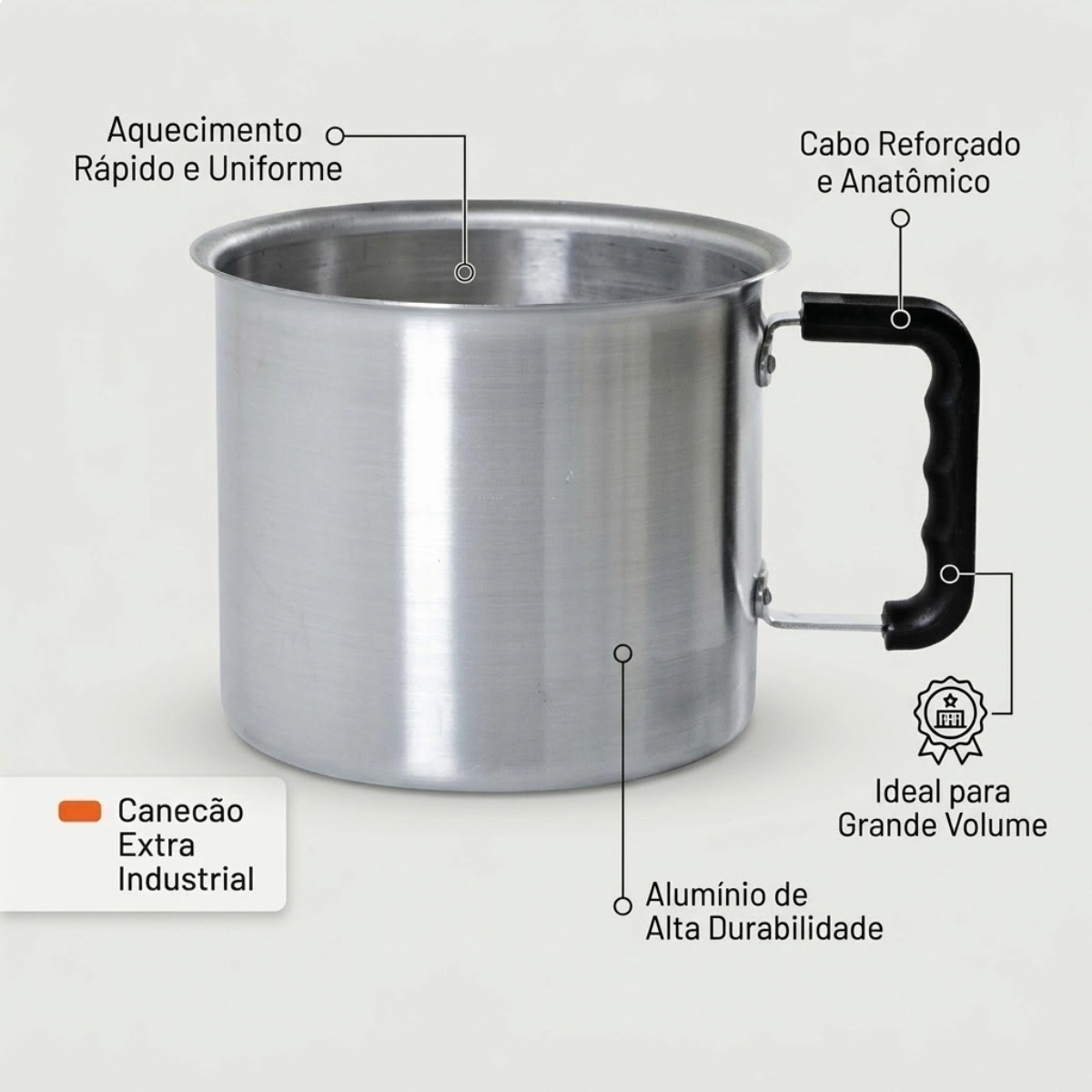 CANECAO INDUSTRIAL DE ALUMÍNIO POLIDO EXTRA 3,6L ALOESTE