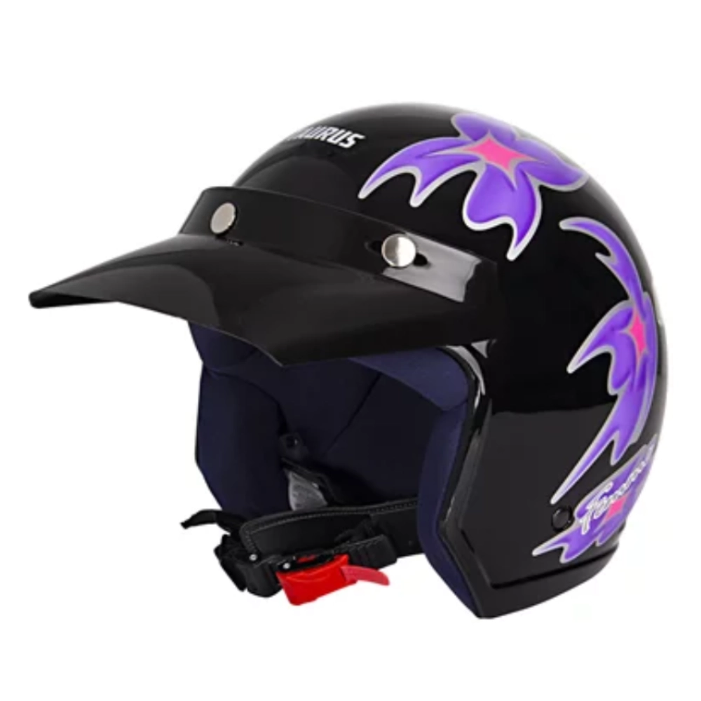 Capacete Aberto Taurus Wind Visor Femme Ii Preto Brilhante e Roxo - Numero 56