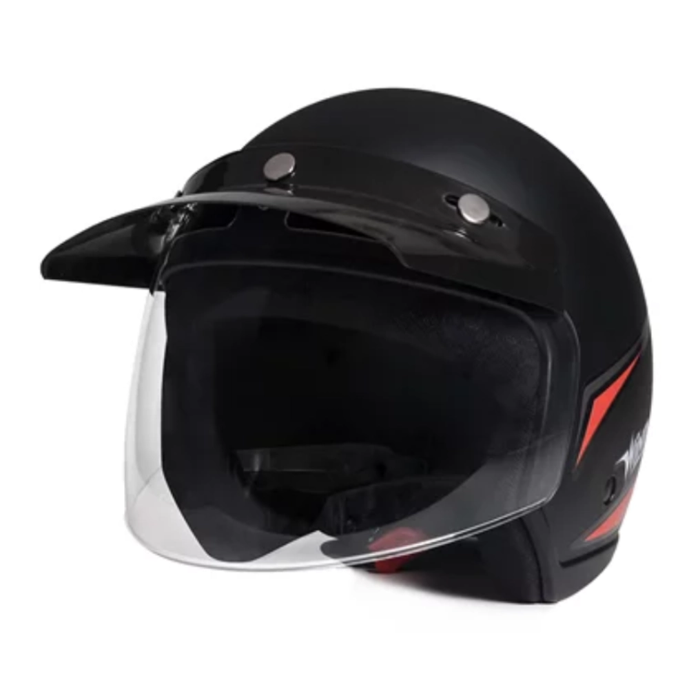 Capacete Aberto Taurus Wind Visor Preto Fosco e Vermelho Tamanho do Capacete 58