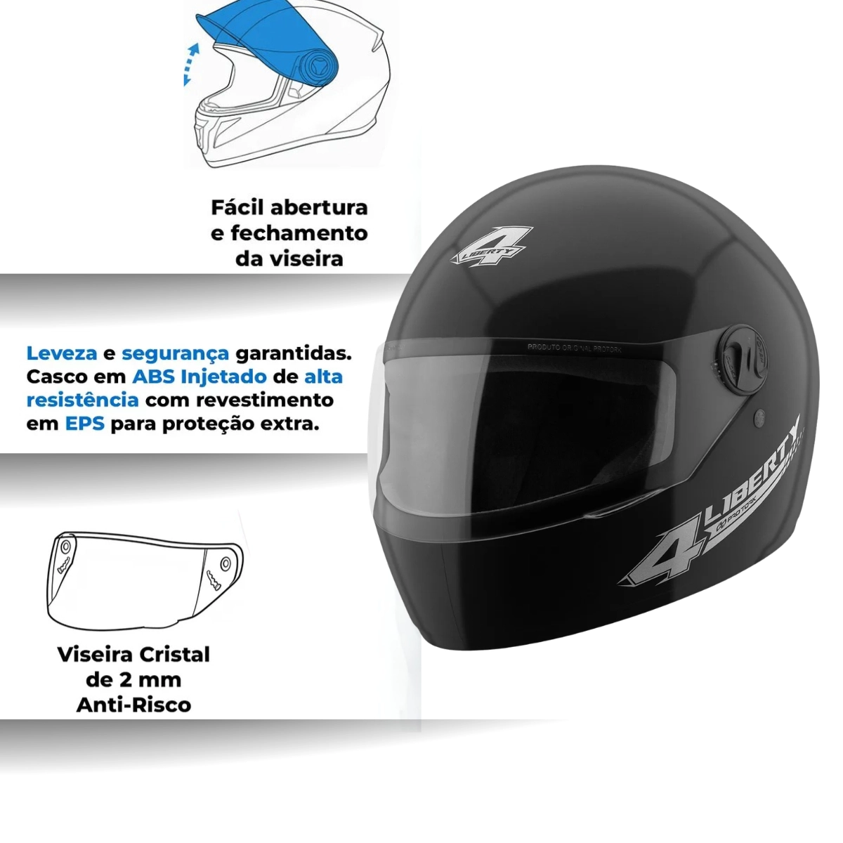 CAPACETE DE MOTO LIBERTY 4 GIRLS PROTORK 58 FECHADO PRETO FOSCO