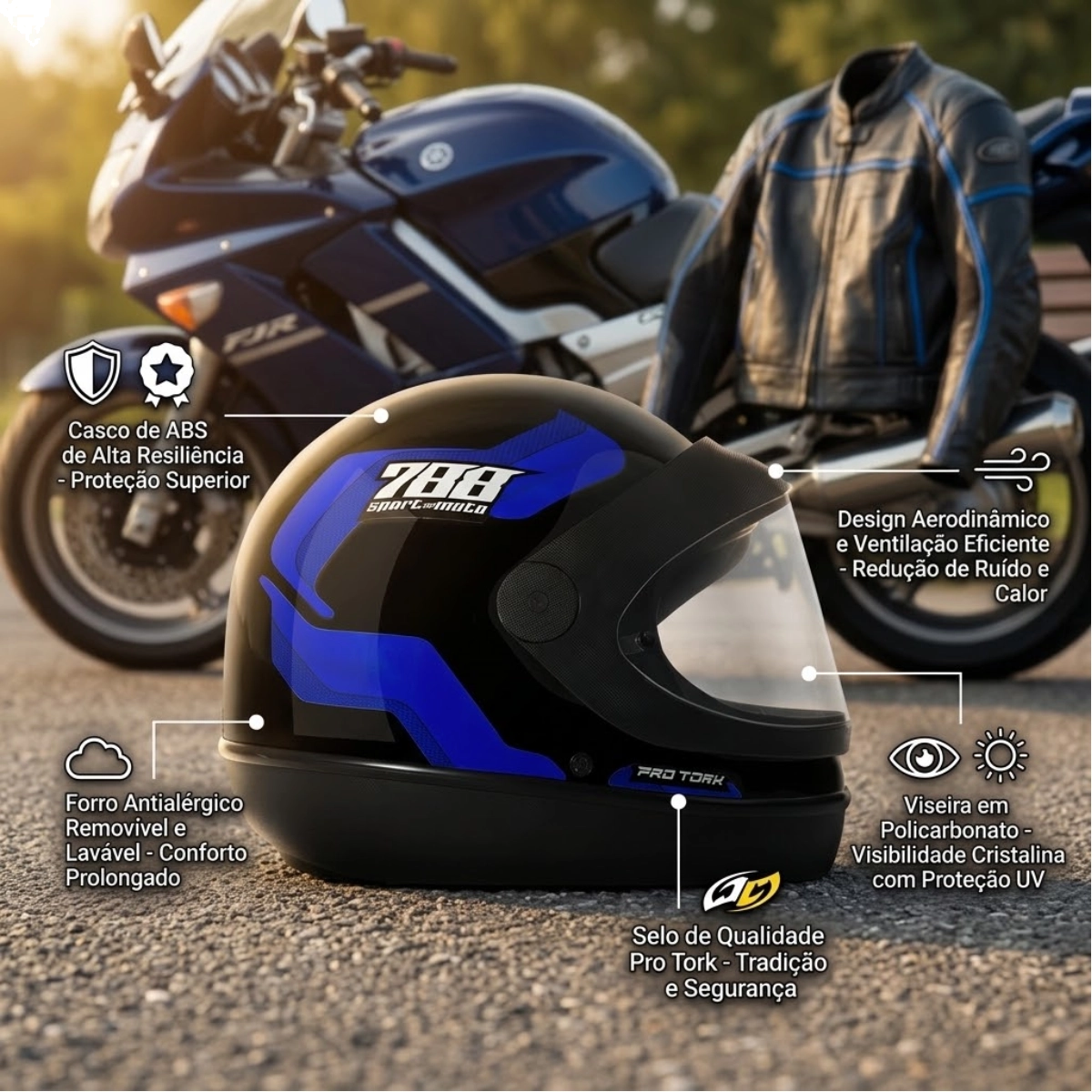 CAPACETE PRO TORK SPORT MOTO 788 AZUL TAM 60 VISEIRA CRISTAL CAPACETE PRO TORK SPORT MOTO 788 AZUL TAM 60 VISEIRA CRISTAL