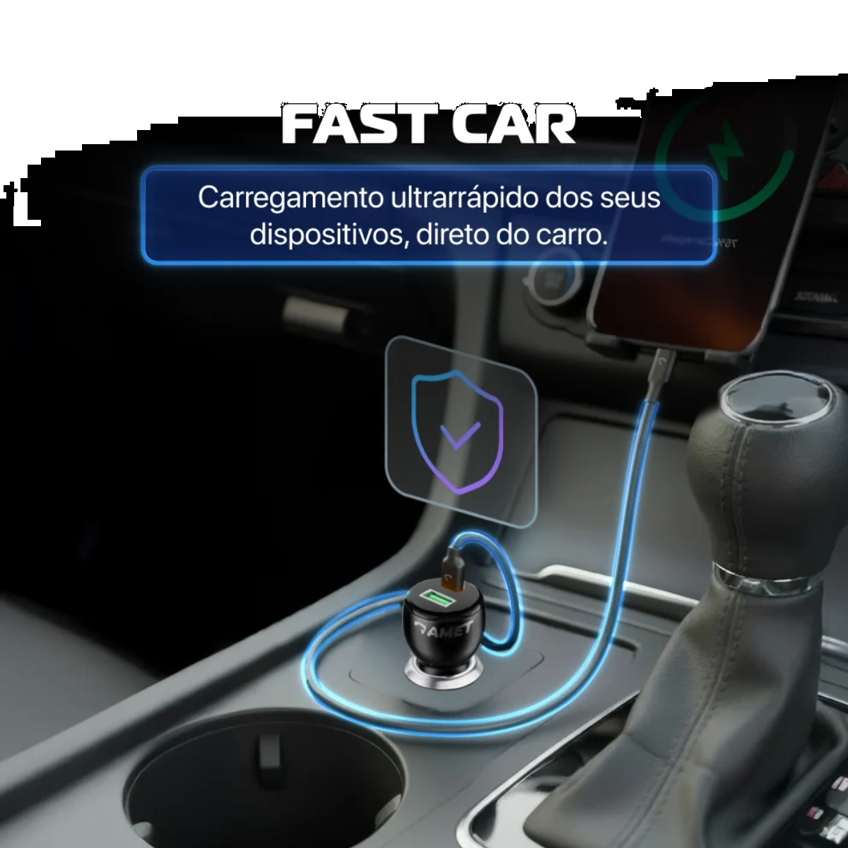 CARREGADOR VEICULAR AMET 65W TURBO TIPO C PD USB DUPLO