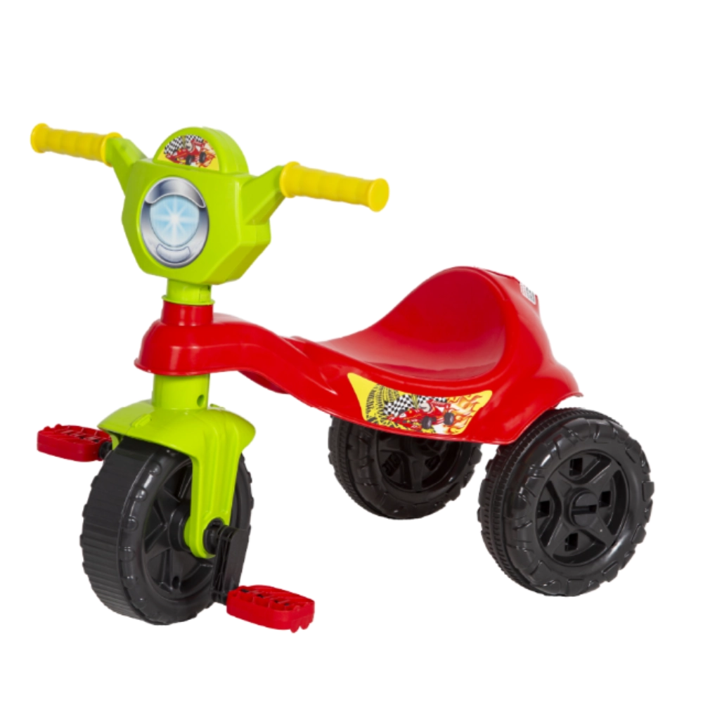 Carrinho Triciclo Infantil de Passeio e Pedal Kandy Kemotoca Corrida Vermelho/Verde - Suporta Até 16Kg