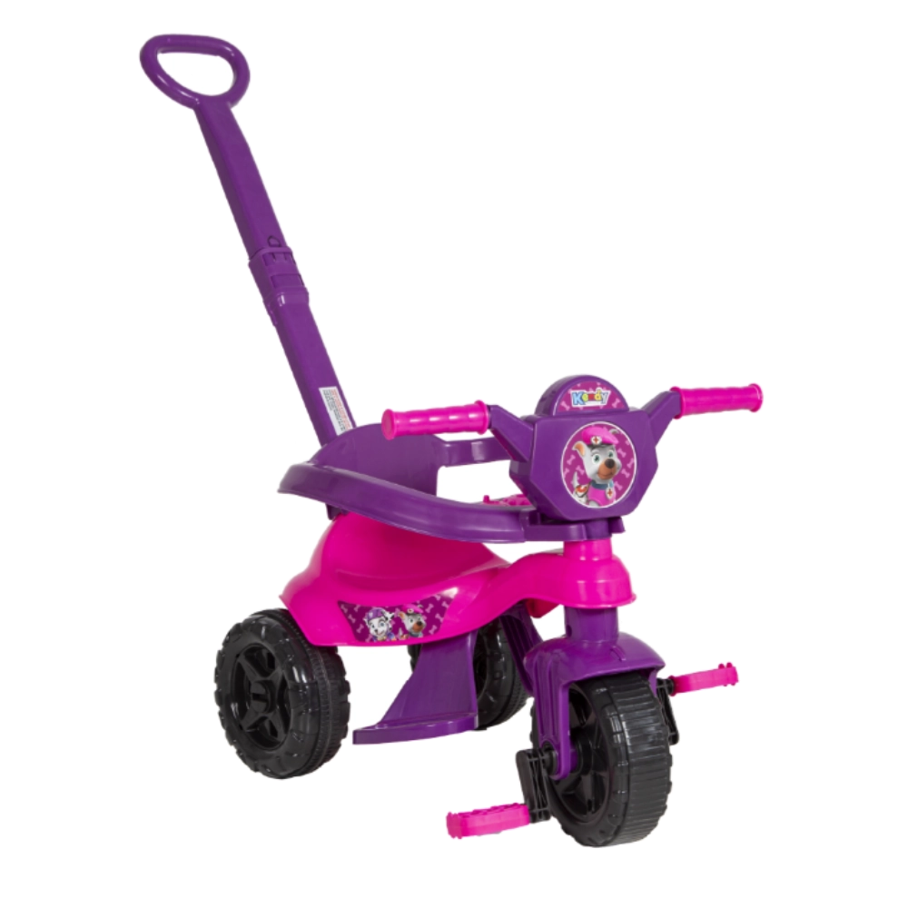 CARRINHO TRICICLO INFANTIL DE PASSEIO E PEDAL KENDY KEMOTOCA BABY DOG ROSA/LILÁS - SUPORTA ATÉ 16 Kg