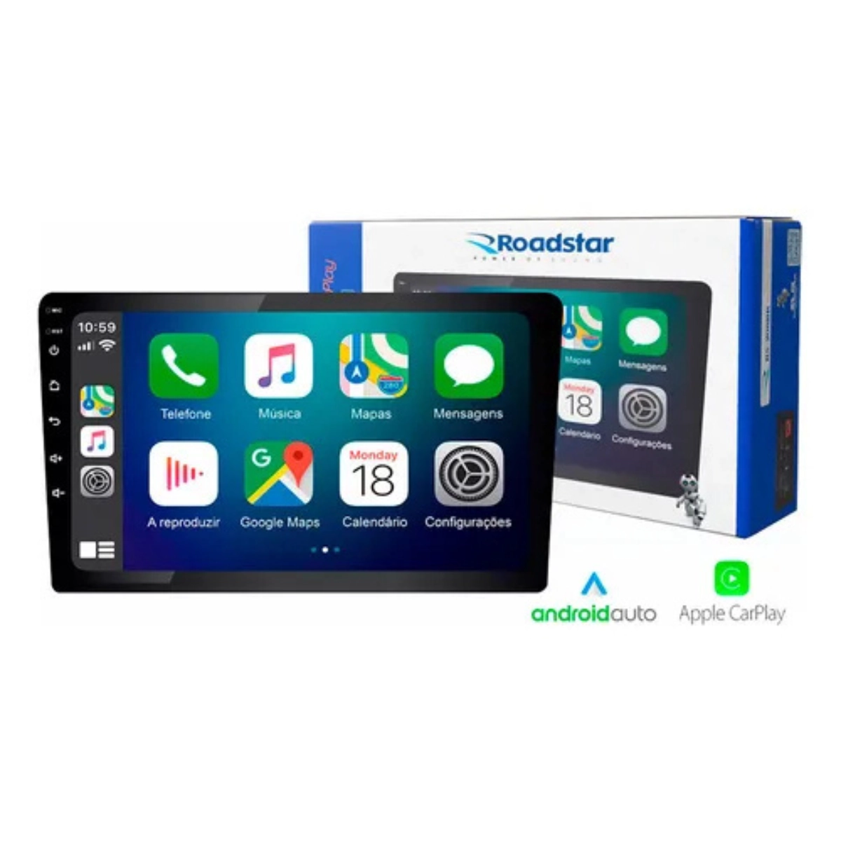 Central Multimídia 9 Polegadas Roadstar Carplay RS908BR Android Auto