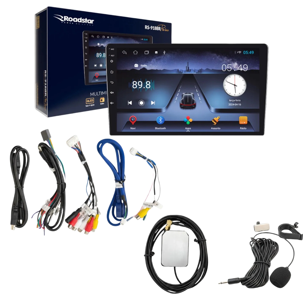 CENTRAL MULTIMÍDIA ROADSTAR RS-918BR 9POL BLUETOOTH WIFI TELA IPS PRETO