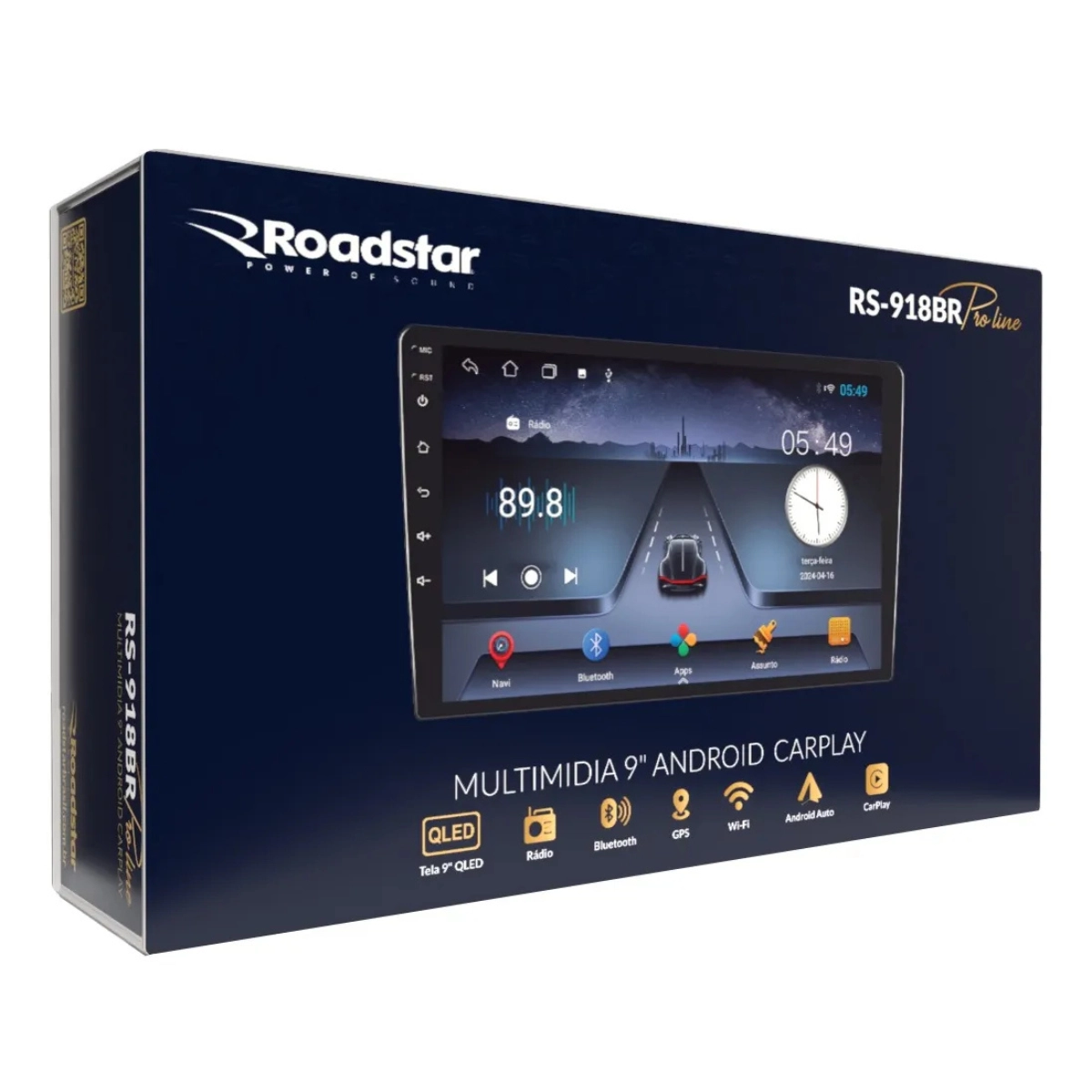 CENTRAL MULTIMÍDIA ROADSTAR RS-918BR 9POL BLUETOOTH WIFI TELA IPS PRETO