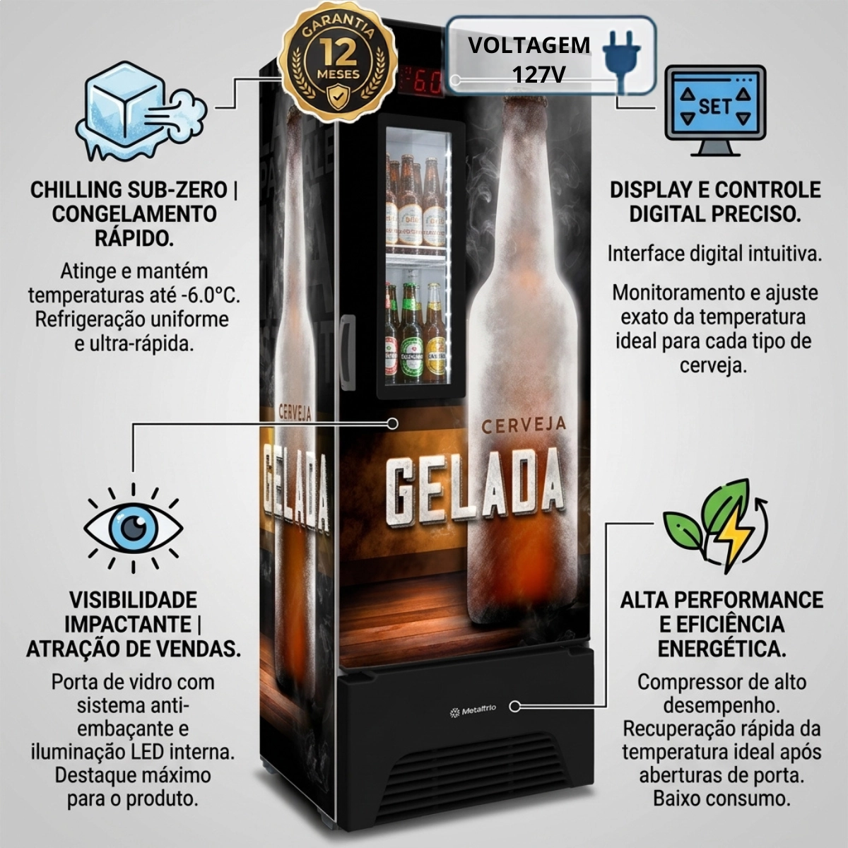 CERVEJEIRA EXPOSITOR DE BEBIDAS PRETO METALFRIO 497L 127V CERVEJEIRA EXPOSITOR DE BEBIDAS PRETO METALFRIO 497L 127V