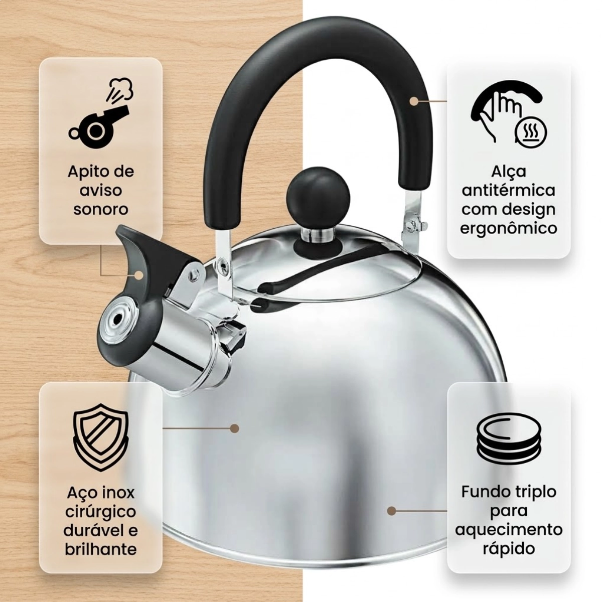 CHALEIRA COM APITO EURO HOME FLEX 1,7L CABO ANTITERMICO DOBRAVEL