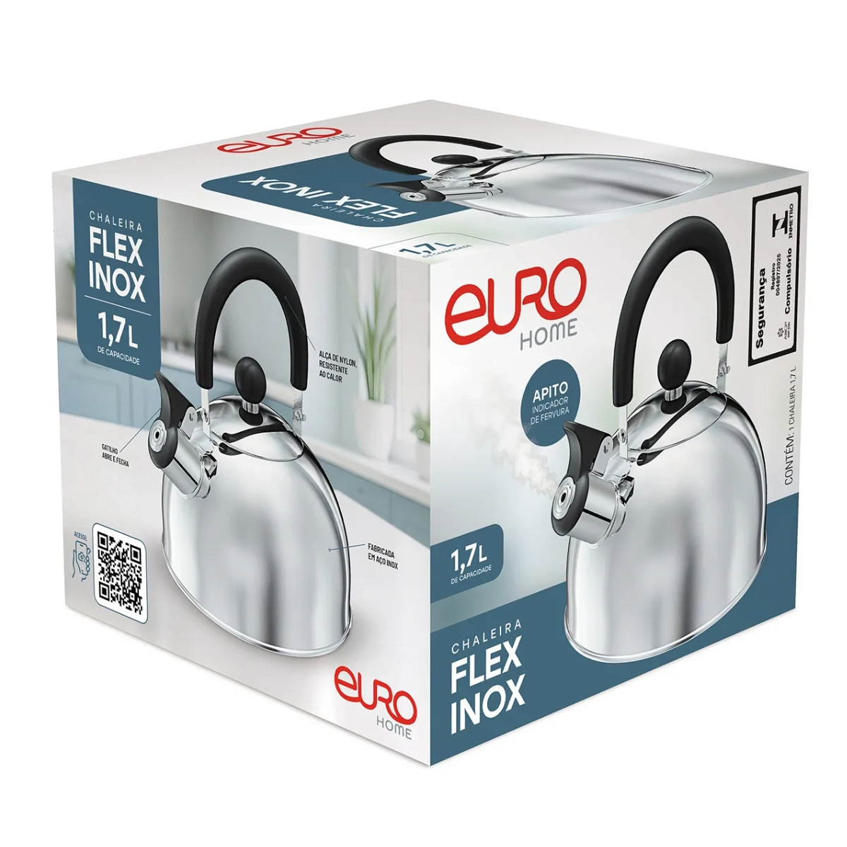 CHALEIRA COM APITO EURO HOME FLEX 1,7L CABO ANTITERMICO DOBRAVEL