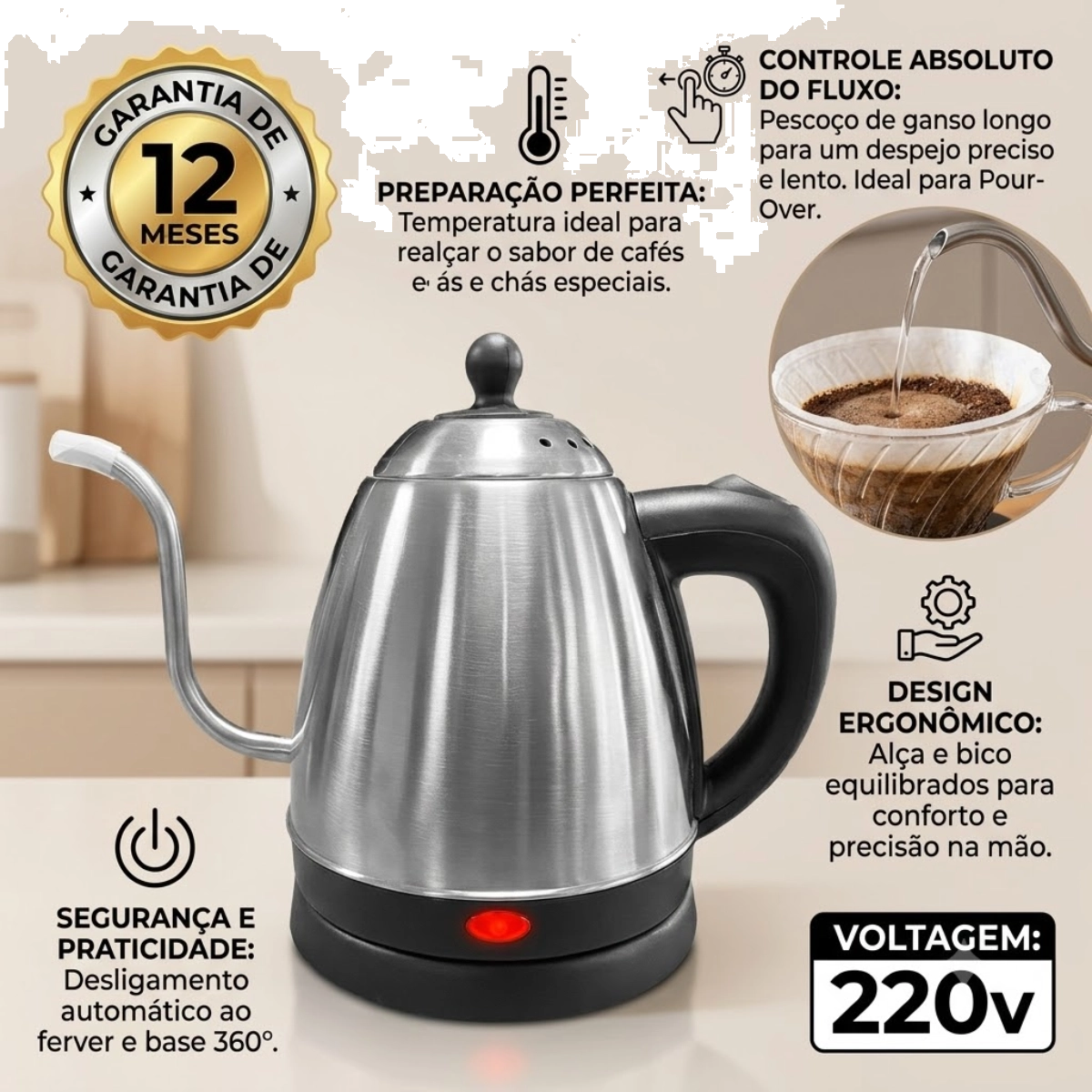 CHALEIRA ELÉTRICA BICO PESCOÇO DE GANSO INOX 1,2L MIMO STYLE 220V CHALEIRA ELÉTRICA BICO PESCOÇO DE GANSO INOX 1,2L MIMO STYLE 220V