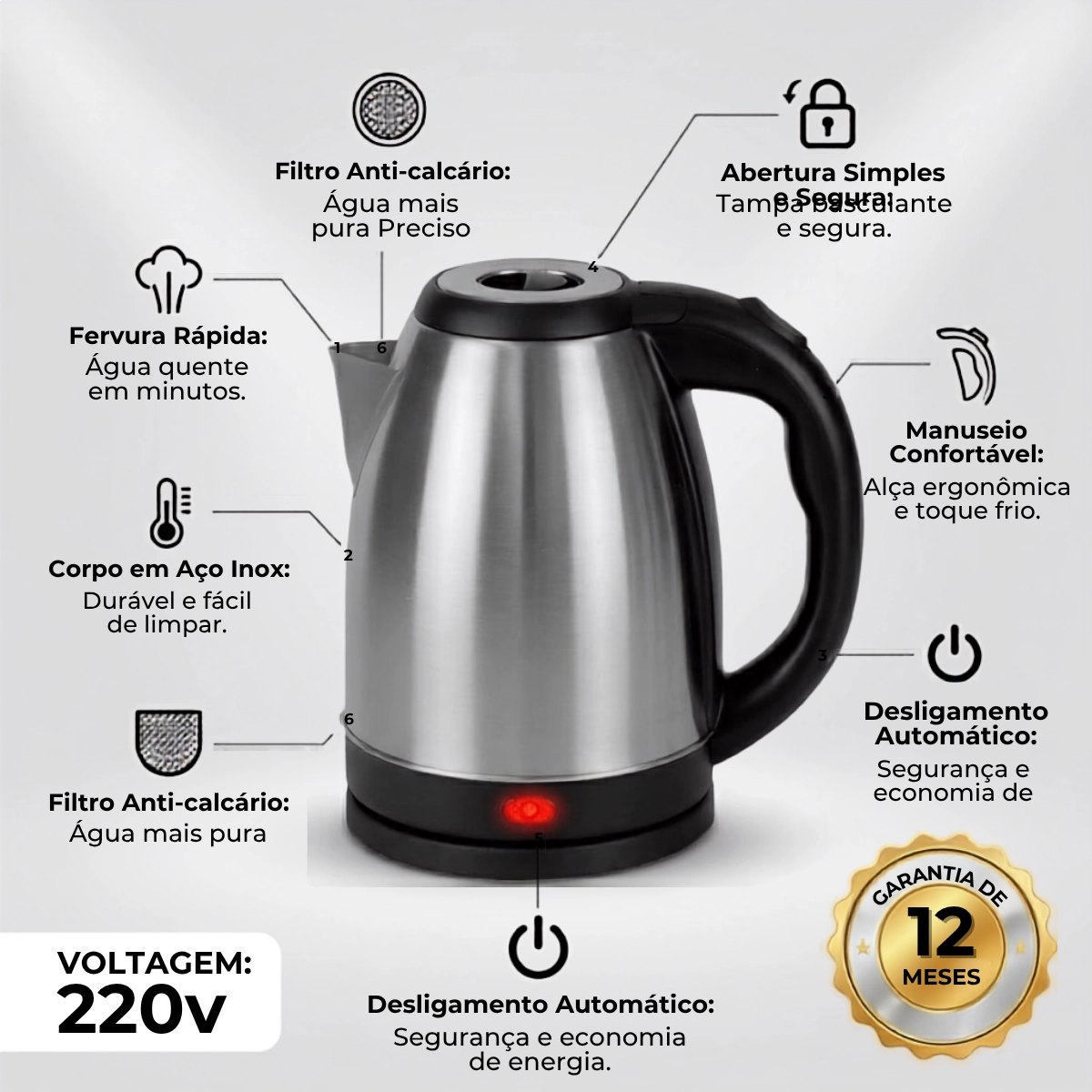 CHALEIRA ELÉTRICA INOX 1,8L MIMO STYLE 220V CHALEIRA ELÉTRICA INOX 1,8L MIMO STYLE 220V