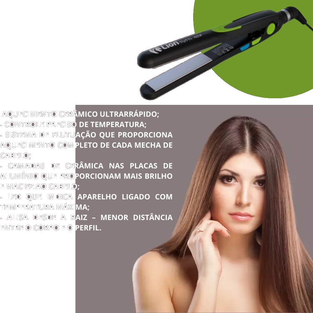 Chapinha de cabelo Lion Tutti 420F preta e verde Bivolt