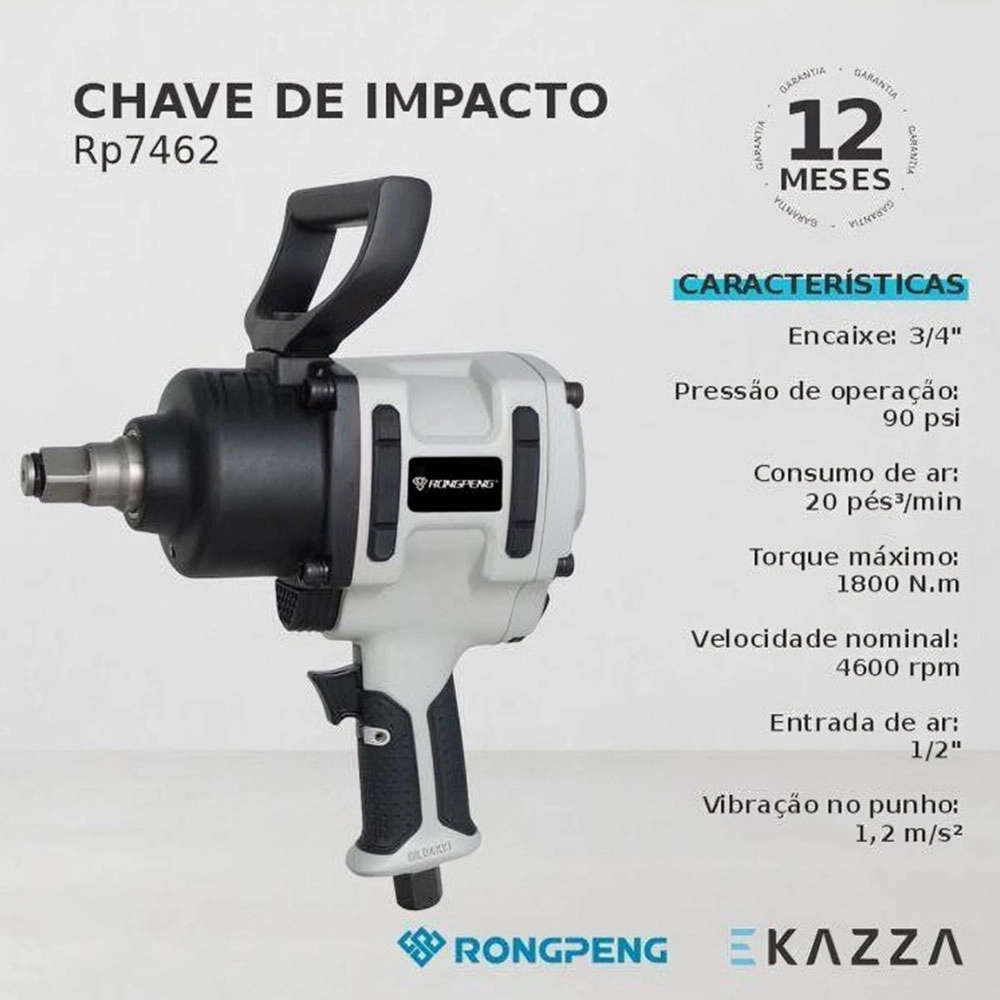 Chave de Impacto Rongpeng 3/4 Pol Pneumática 4600rpm