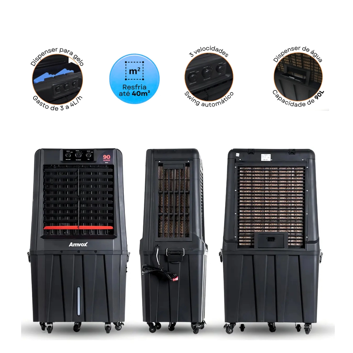 Climatizador de Ar Portatil 90 Litros Amvox Acl 9022 Preto 110v
