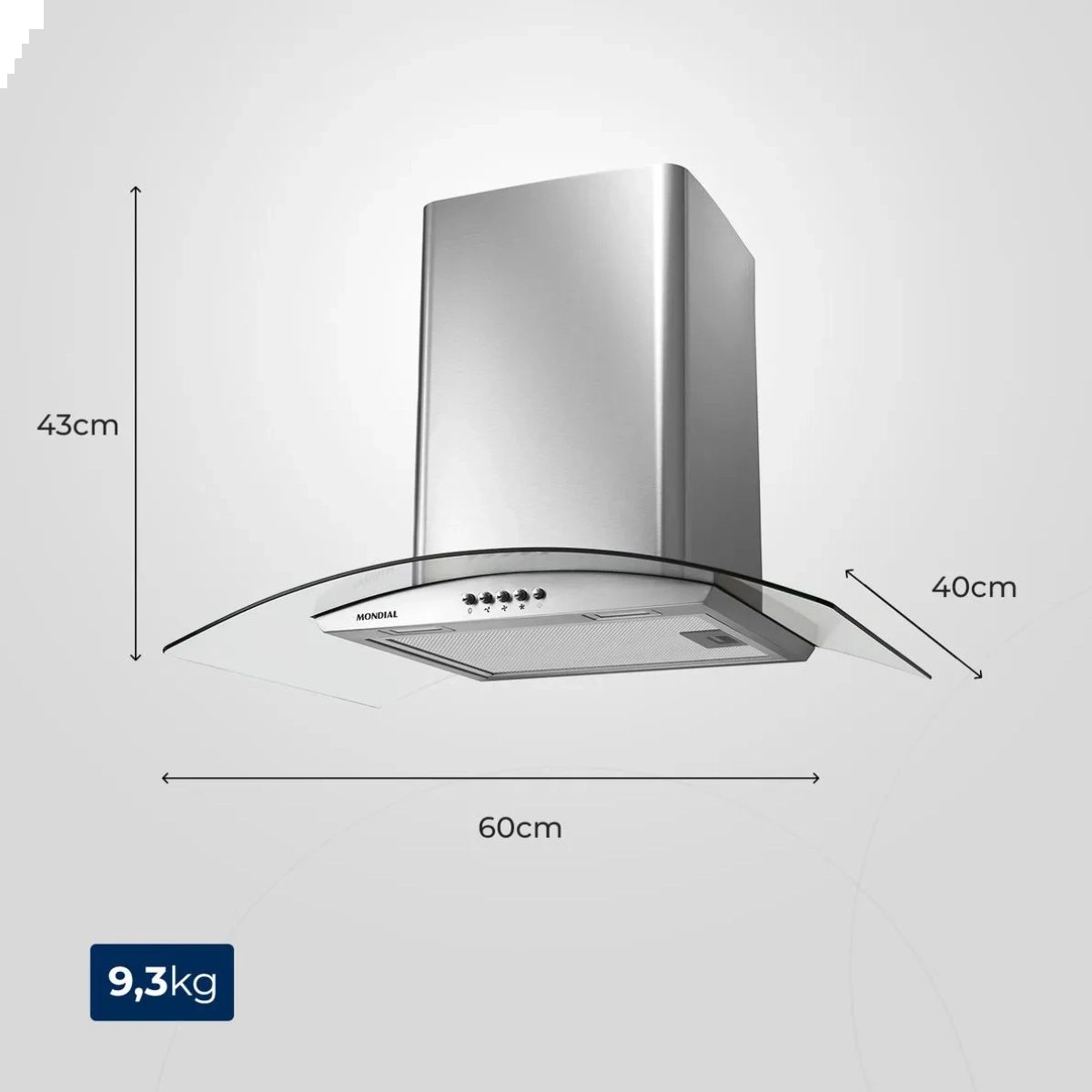 Coifa de Parede Cf60-01 com Vidro Curvo 250w 60cm Inox Mondial 127v Coifa de Parede Cf60-01 com Vidro Curvo 250w 60cm Inox Mondial 127v