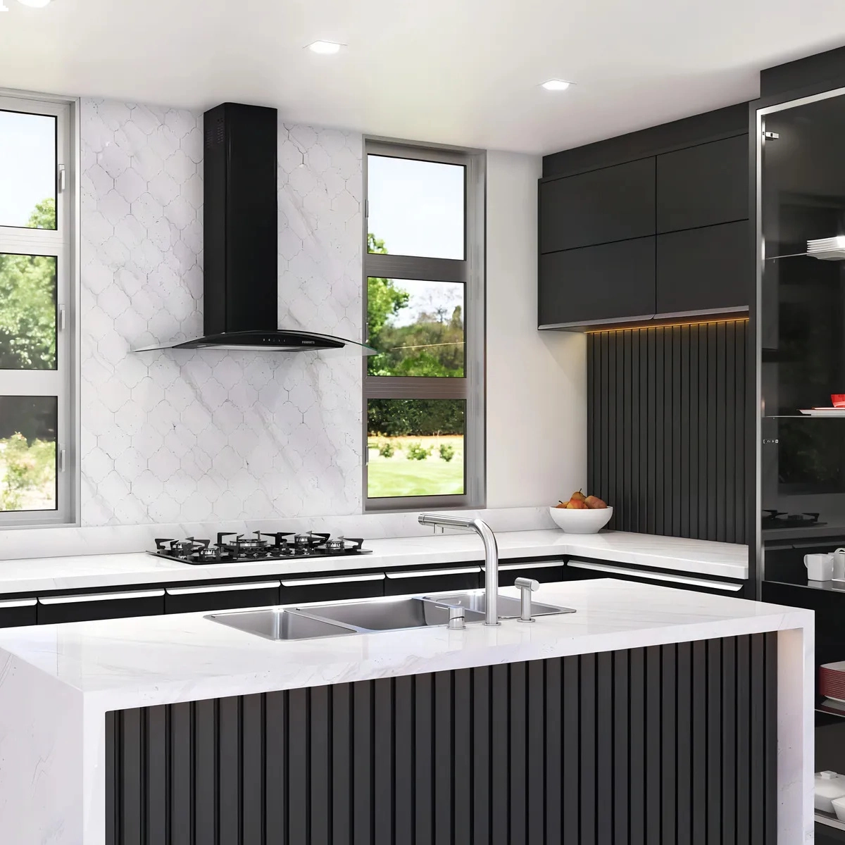 COIFA DE PAREDE CLEAN VIDRO CURVO BLACK 75CM 110V FOGATTI