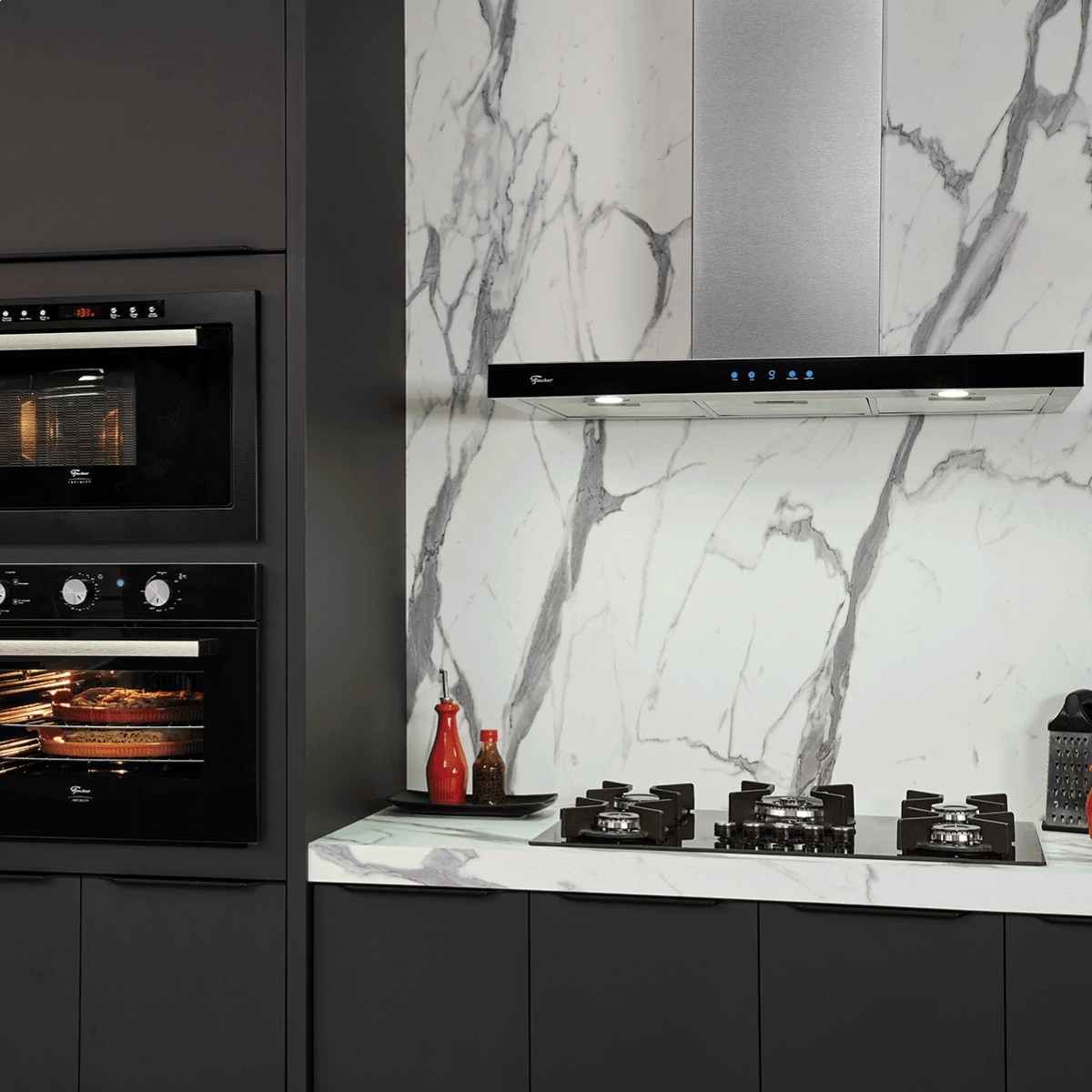 COIFA DE PAREDE INFINITY 90 CM VIDRO DIGITAL TOUCH PRETO 127V - FISCHER 