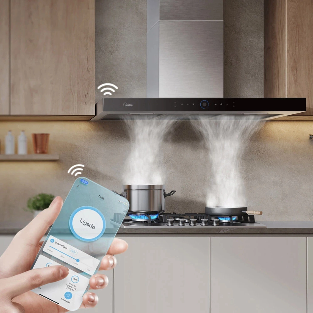 COIFA DE PAREDE INOX 90CM SMART PRO TOUCH MIDEA 127V COIFA DE PAREDE INOX 90CM SMART PRO TOUCH MIDEA 127V