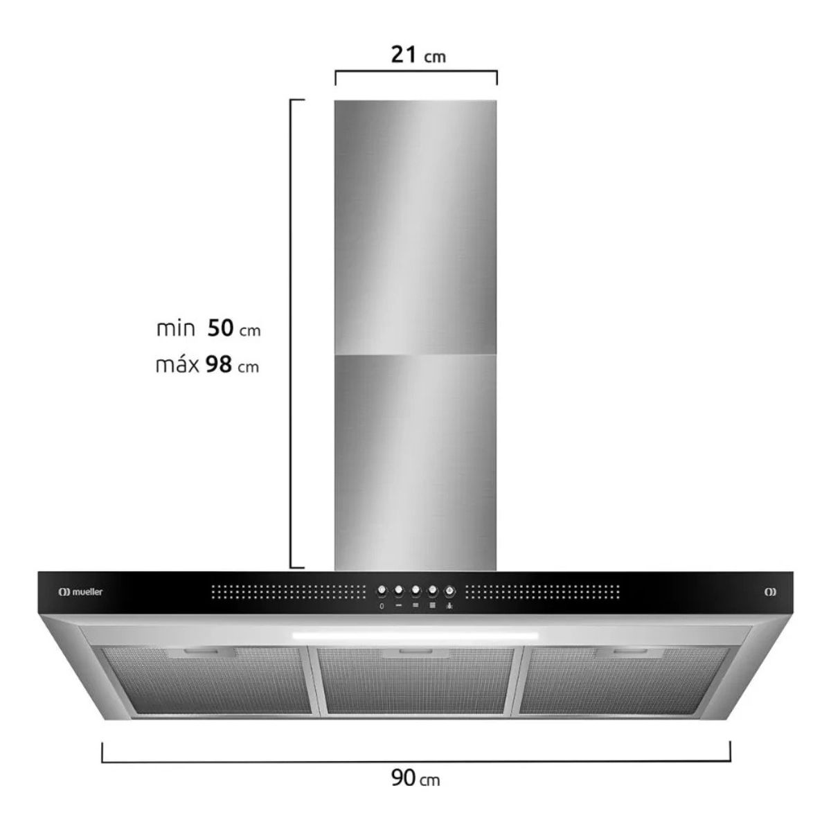 COIFA DE PAREDE MUELLER PLANA 90CM INOX MCP90K 220V