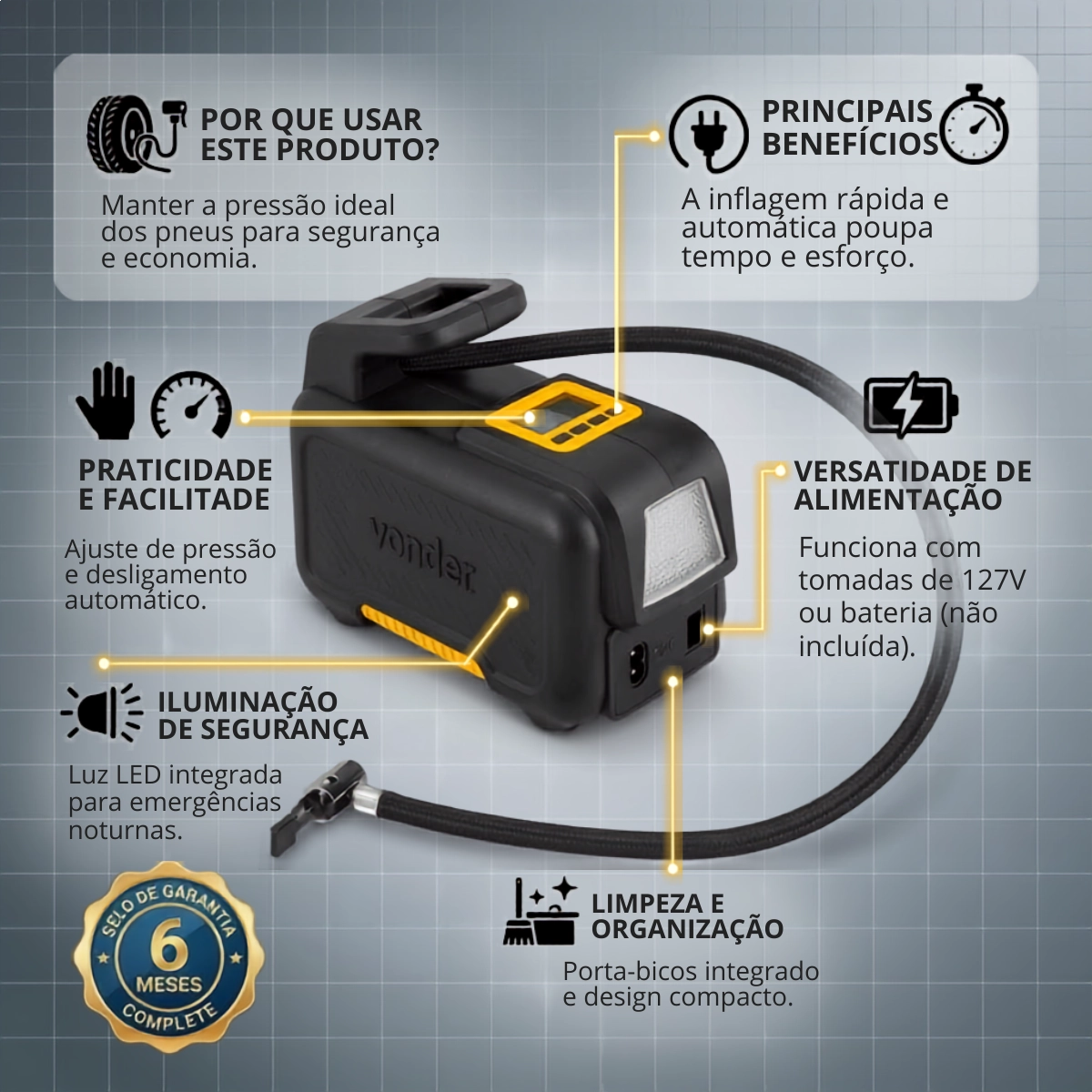 COMPRESSOR DE AR PORTATIL AUTOMOTIVO VONDER CAV 150 12V
