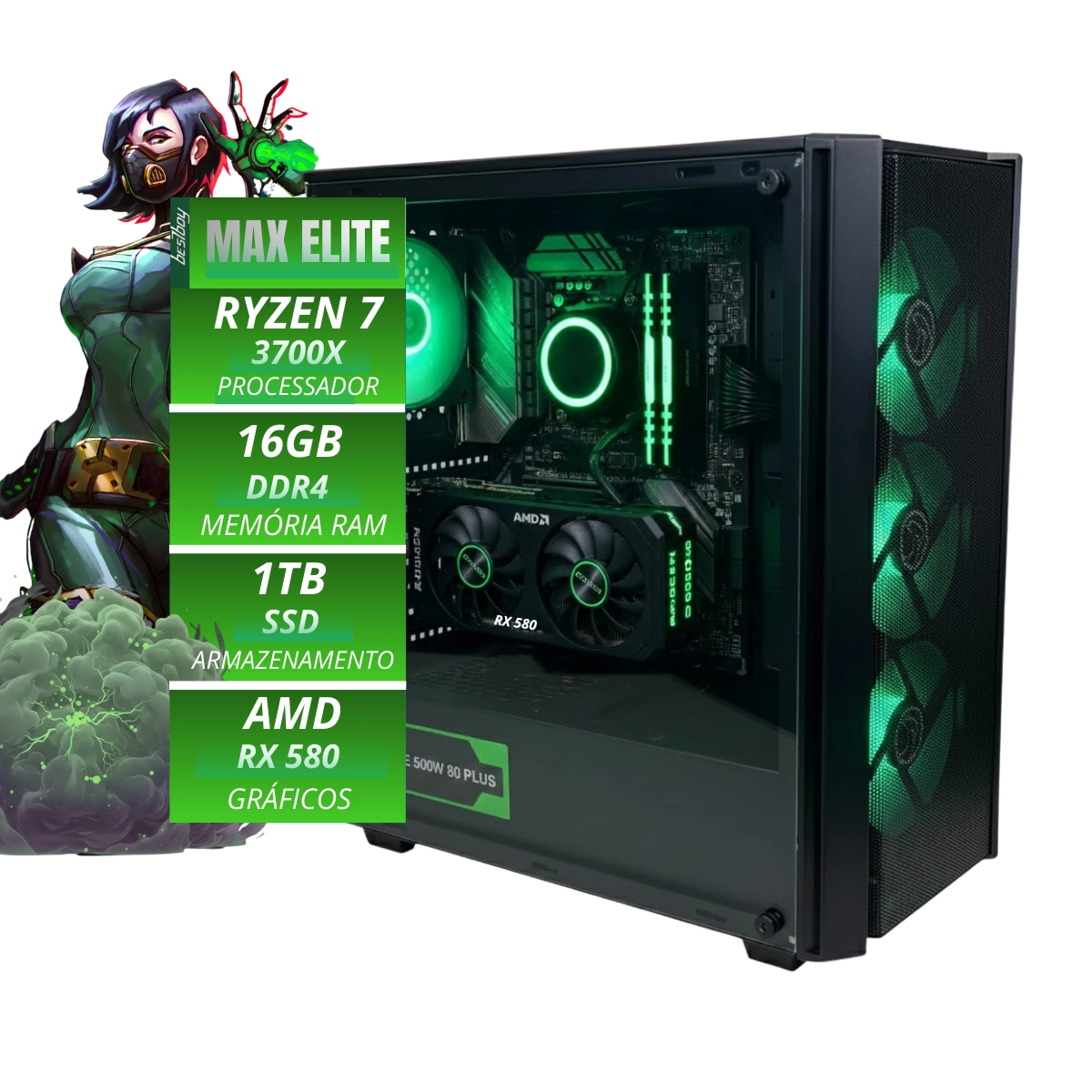 COMPUTADOR GAMER MAX ELITE BESTBOY RYZEN 7 3700X B650M 16GB SSD 1TB FONTE 500W 80 PLUS RX580
