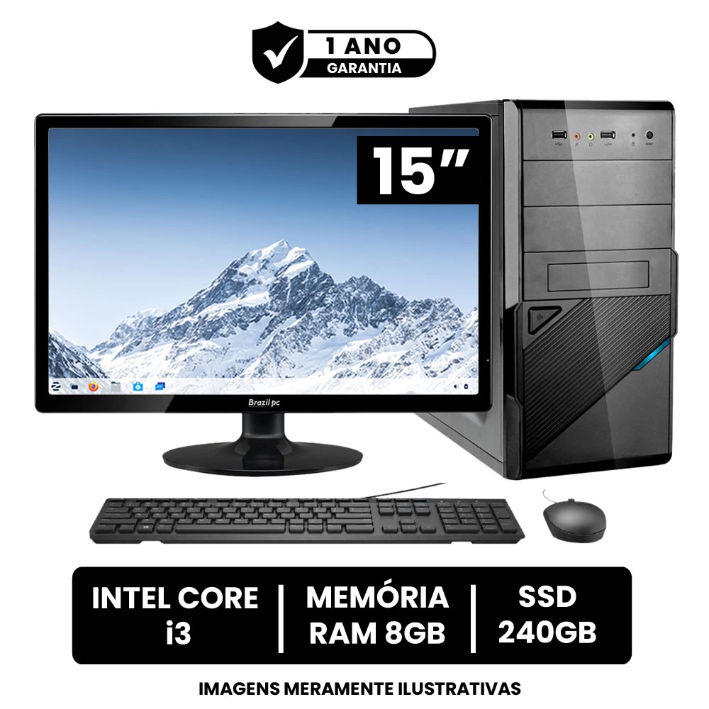 Computador Pc Cpu Completo Intel Core I3 8gb Ssd 240 Gb Monitor 15"