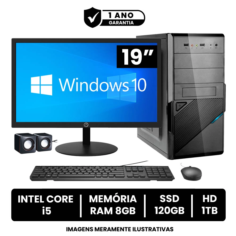 Computador Pc Cpu Completo Intel Core I5 8gb Ssd 128 Gb Hd 1 Tb Monitor 19" Windows 10