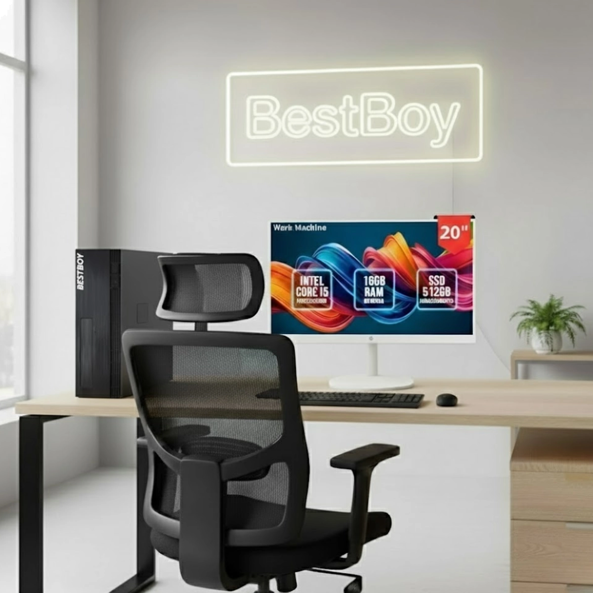 COMPUTADOR SLIM WORK MACHINE BESTBOY INTEL CORE I5 4º 16GB RAM SSD 512GB TECLADO MOUSE MONITOR 20 BRANCO 