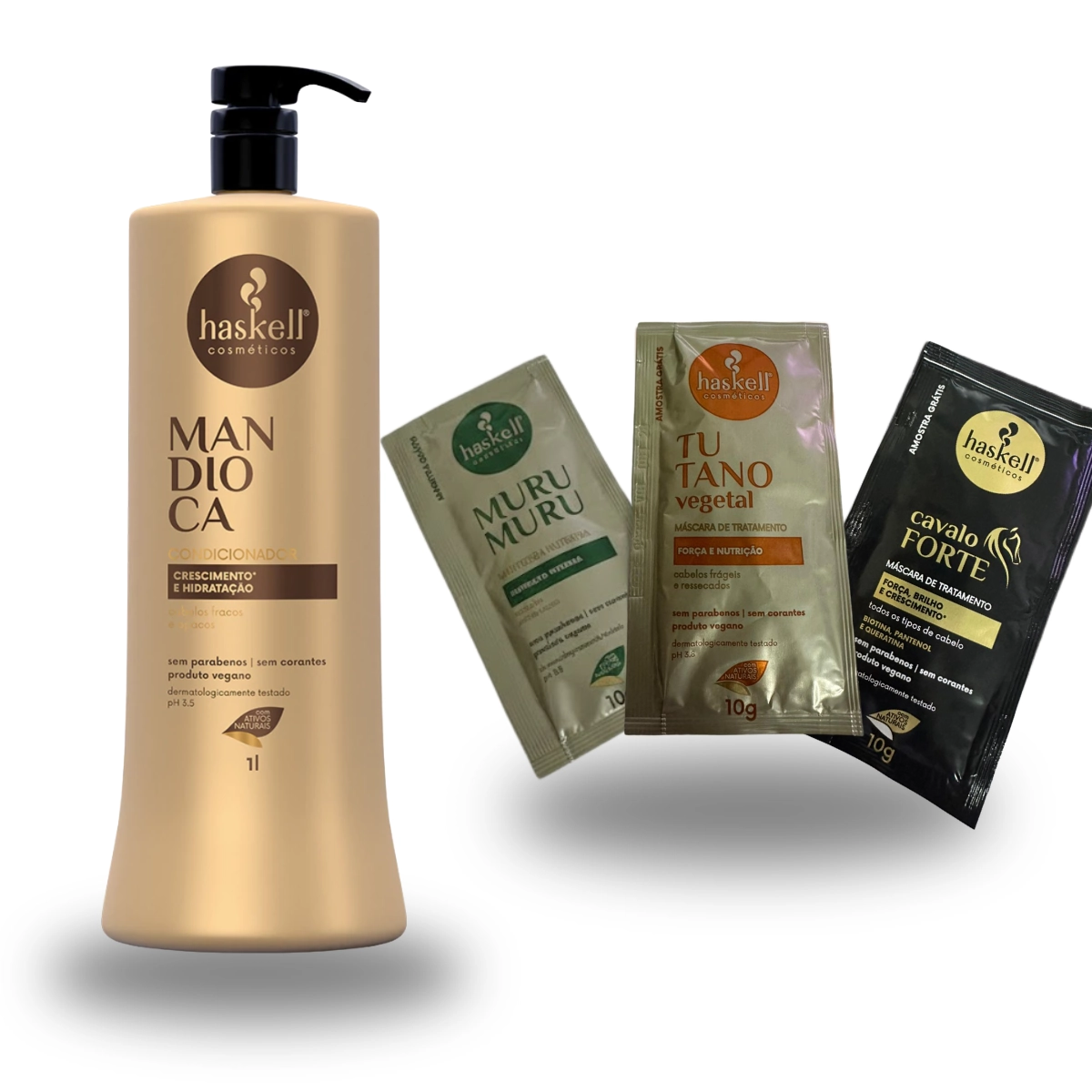 CONDICIONADOR MANDIOCA 1L HASKELL PLUS KIT FORÇA TOTAL E NUTRIÇÃO 10GR