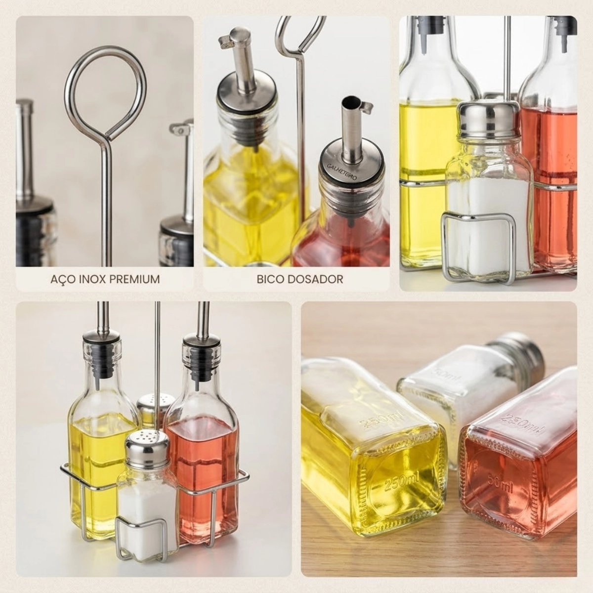 Conjunto 5 Peças Galheteiro Inox Kenya Conjunto 5 Peças Galheteiro Inox Kenya