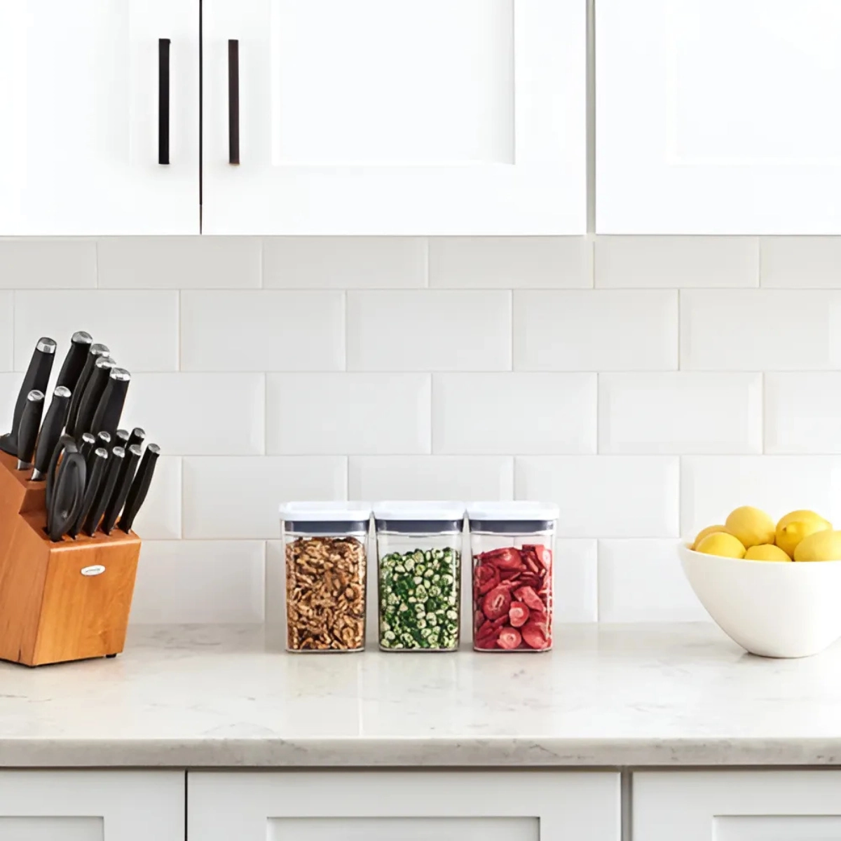 CONJUNTO DE 3 RECIPIENTES DE PLÁSTICO COM TAMPA POP2 WHITE 1,1 L OXO TRANSPARENTE