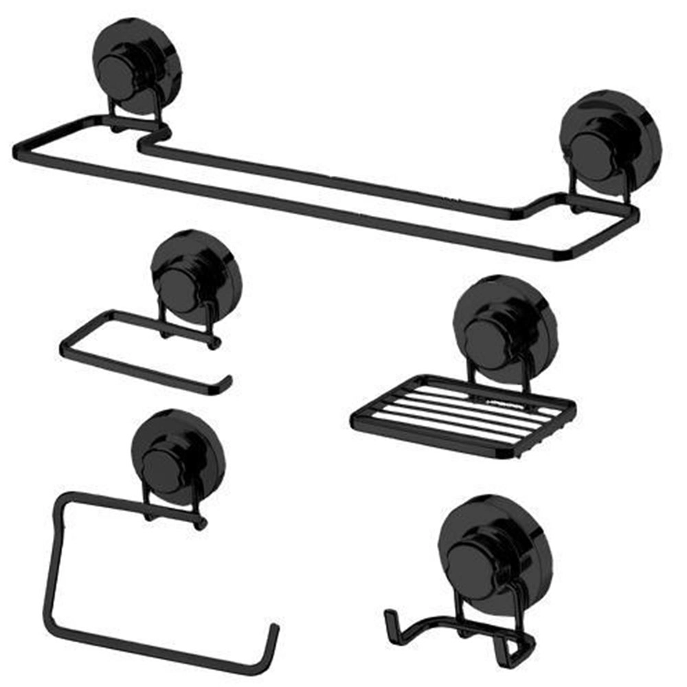 CONJUNTO DE 5 PEÇAS SCHMITT PARA BANHEIRO COM VENTOSA PRETO FOSCO