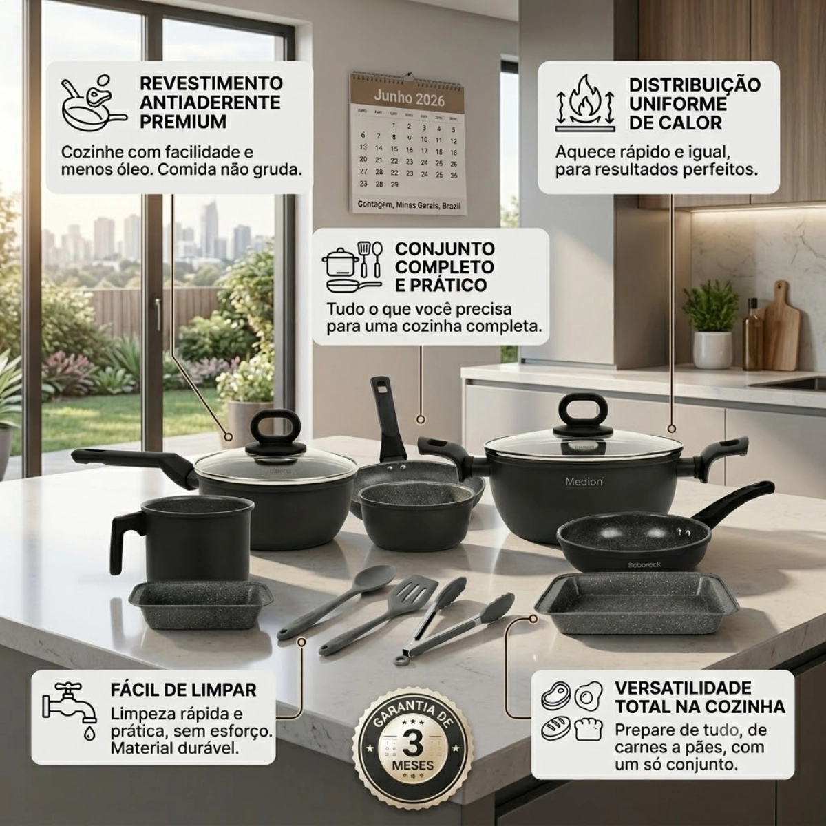 Conjunto de Panelas 10 Pecas com Revestimento Ceramico e Base Compativel com Inducao Ceramic Line B