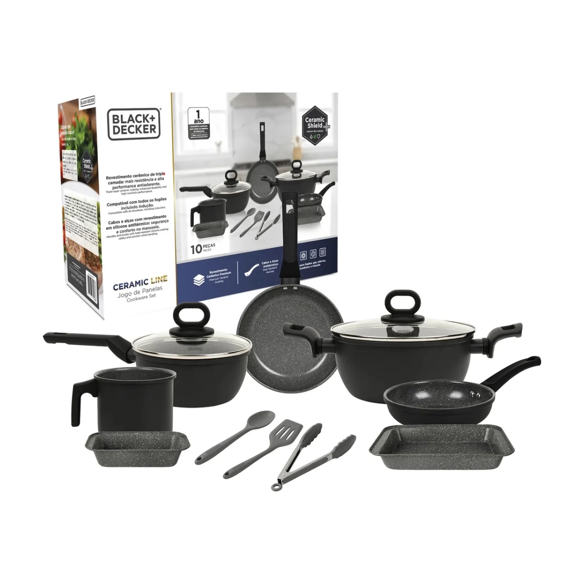 Conjunto de Panelas 10 Pecas com Revestimento Ceramico e Base Compativel com Inducao Ceramic Line B