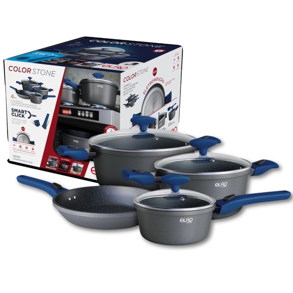 CONJUNTO DE PANELAS COLORSTONE 4 PEÇAS SMART CLICK COM CABO REMOVIVEL - AZUL