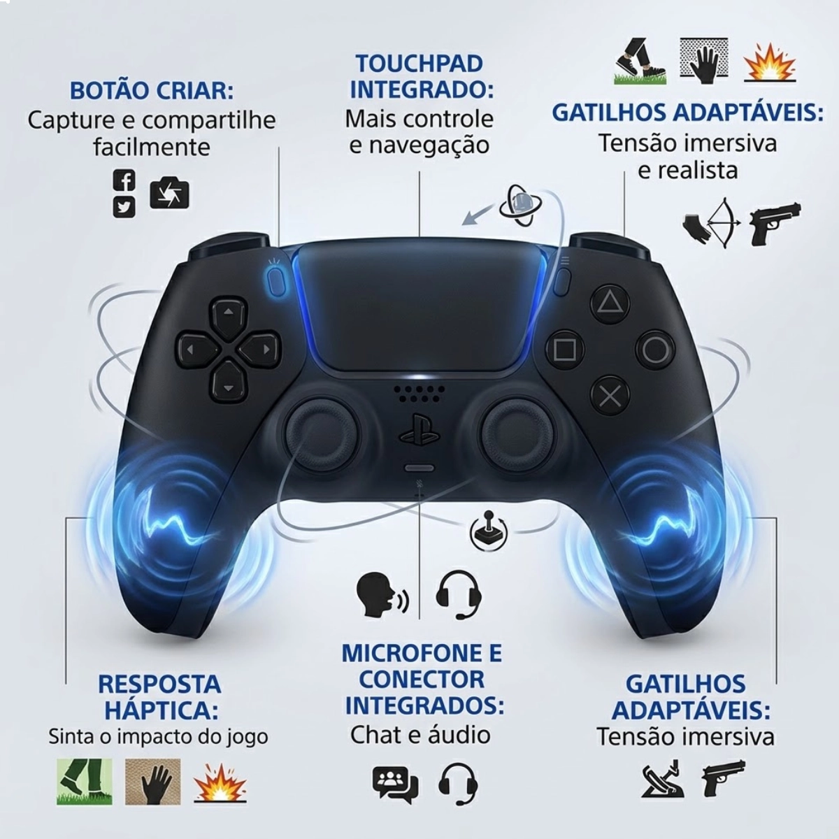 CONTROLE SEM FIO SONY PLAYSTATION 5 DUALSENSE MIDNIGHT BLACK CONTROLE SEM FIO SONY PLAYSTATION 5 DUALSENSE MIDNIGHT BLACK