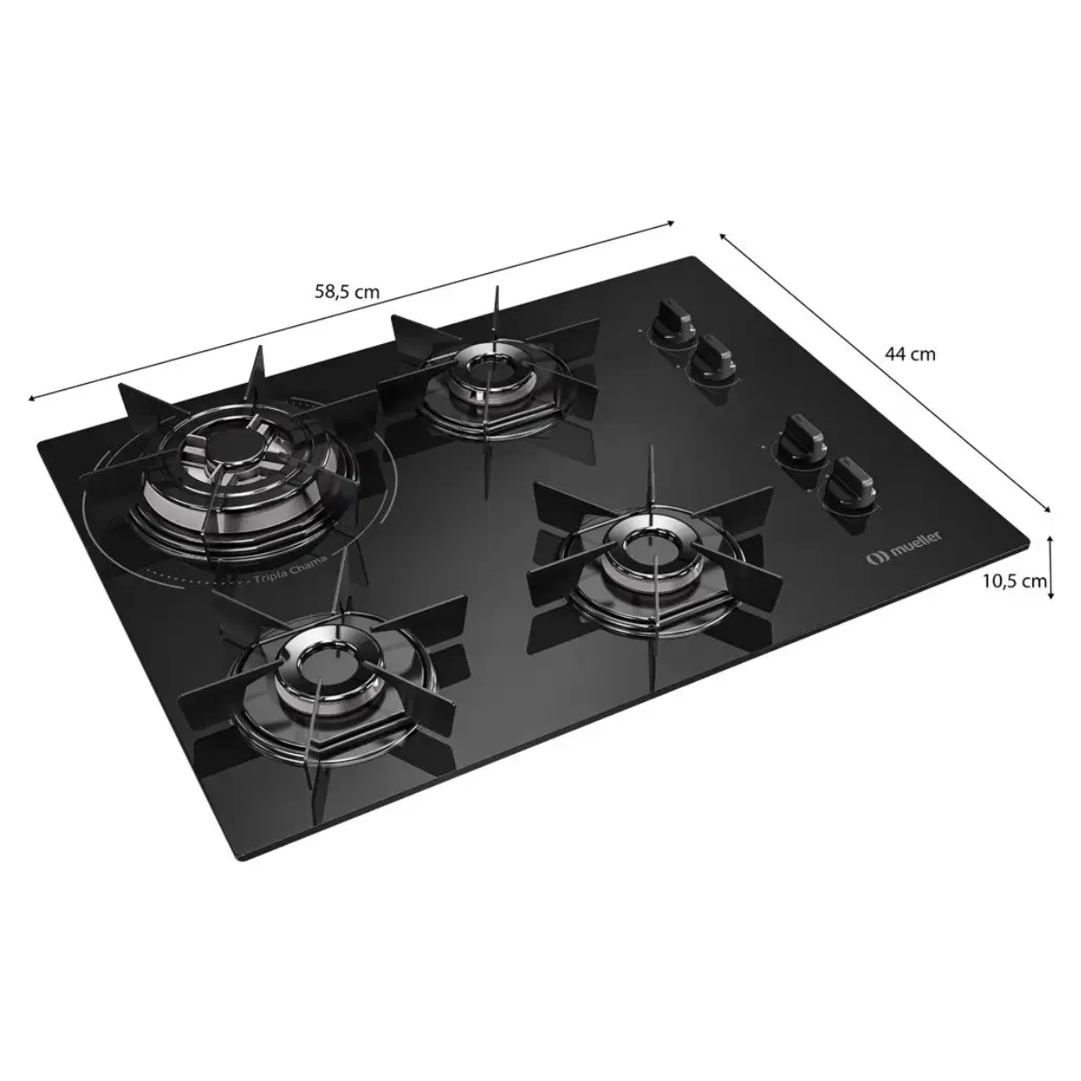 COOKTOP 4 BOCAS A GÁS MUELLER MESA DE VIDRO TRIPLA CHAMA MCG4BC BIVOLT