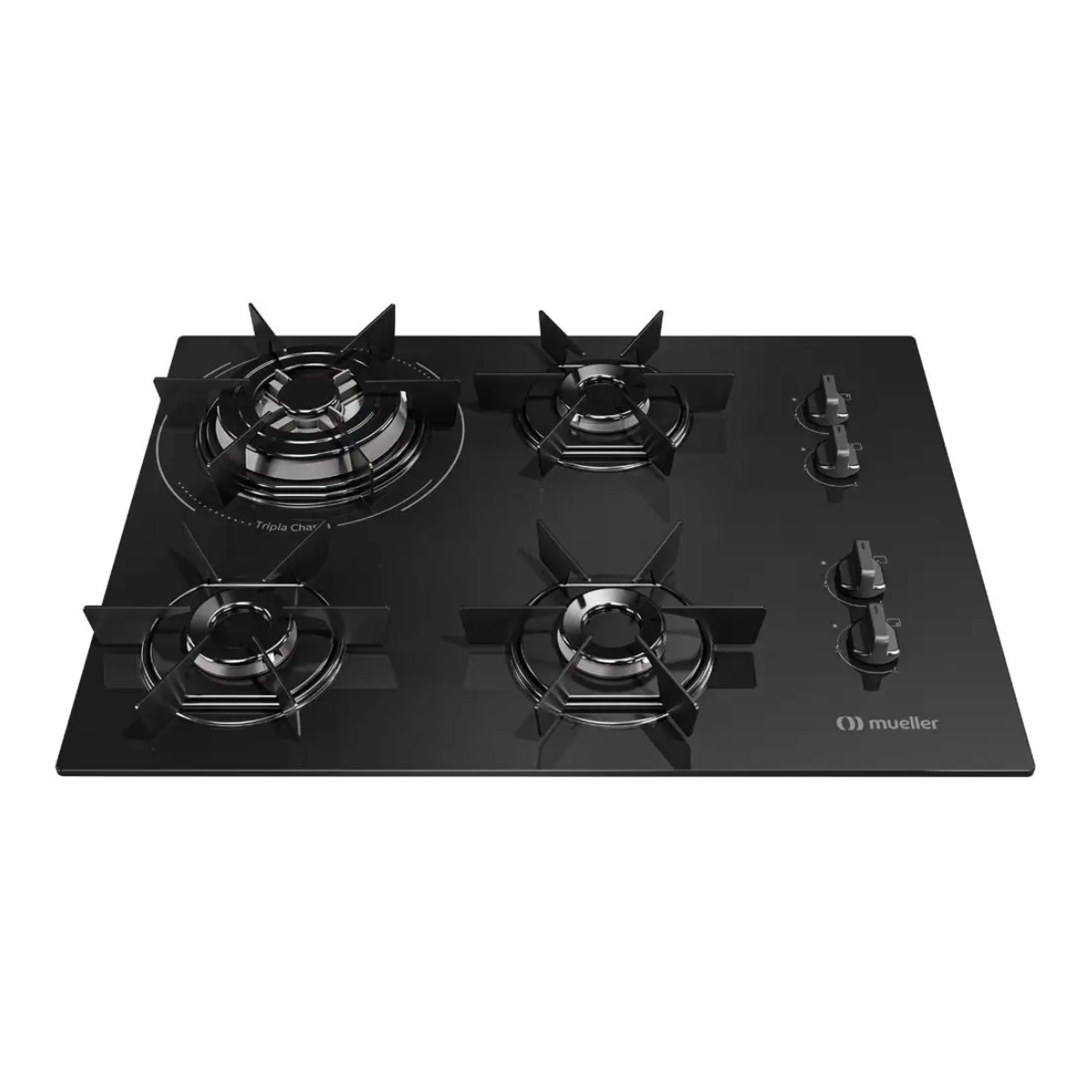 COOKTOP 4 BOCAS A GÁS MUELLER MESA DE VIDRO TRIPLA CHAMA MCG4BC BIVOLT